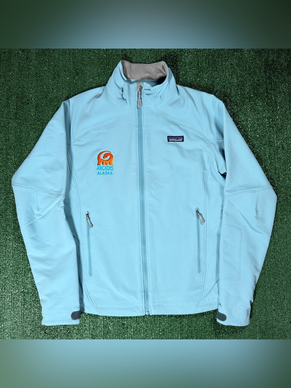 Womens Patagonia Softshell Jacket Size Medium Light Blue Arcadis Alaska Logo